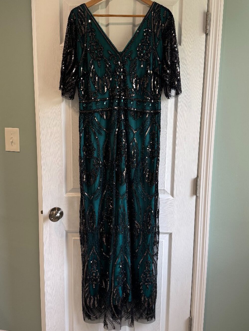 1920s Sequined Party Dress Teal Blue Green